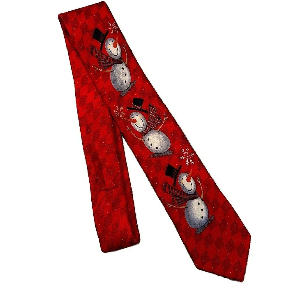Ho Ho‎ Ho SnowMen Christmas Red Holiday Tie